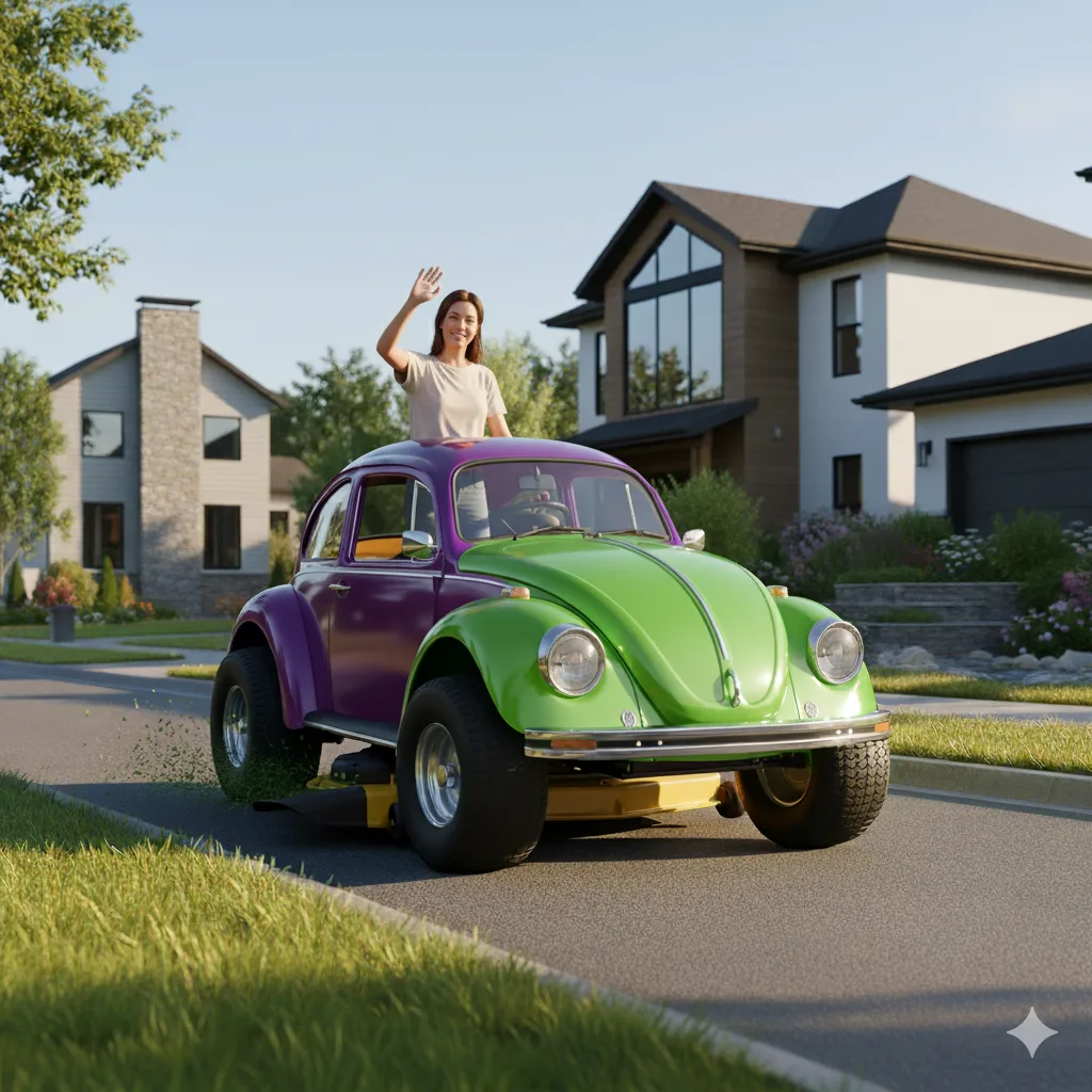 The Unique Design and Mechanics of VW Beetle Riding Mowers