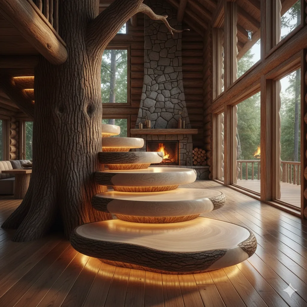 Elevate Your Home Design with a Stunning Wood Slab Staircase - Natural Elegance and Sophistication