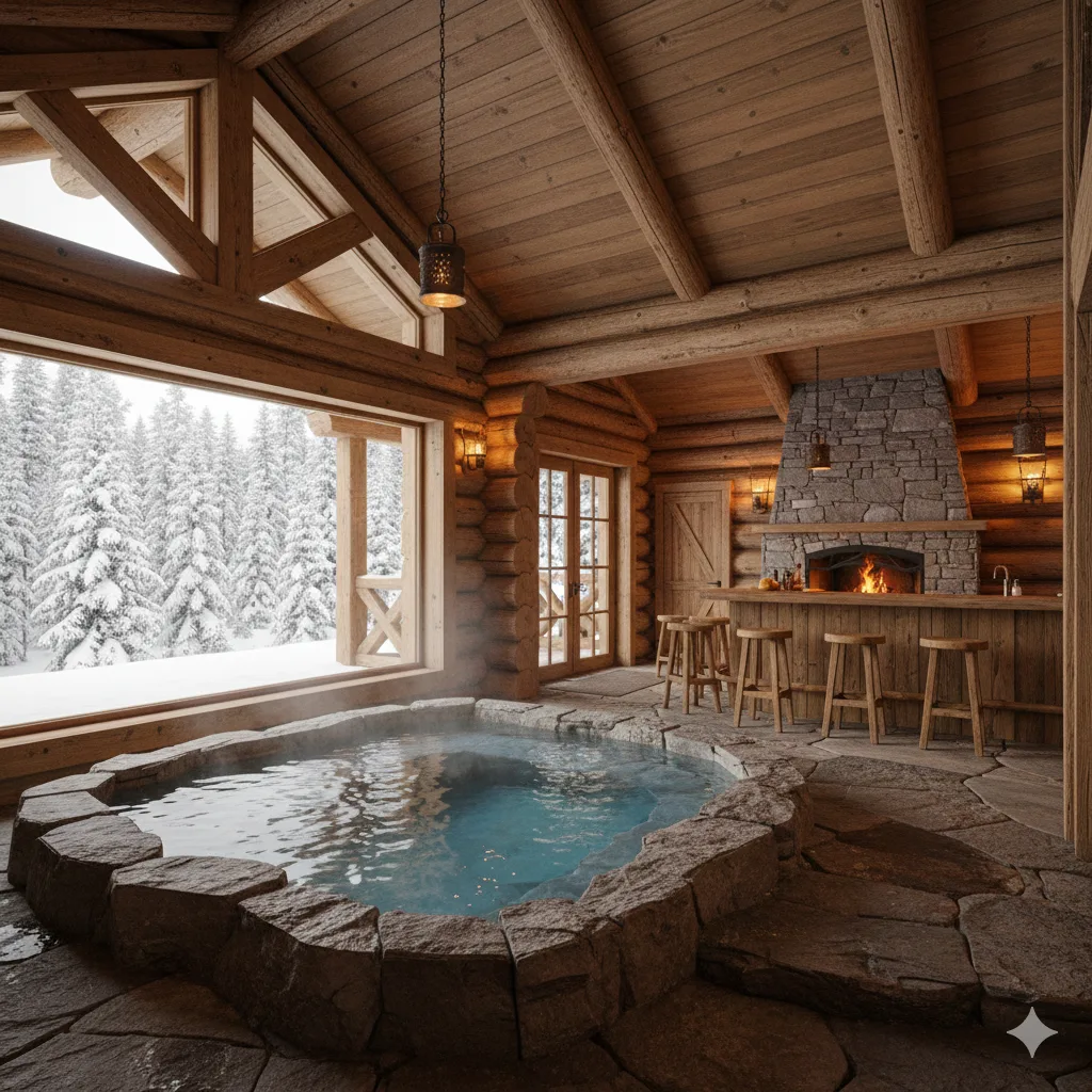 Experience Serenity and Luxury in a Cabin with a Built-in Floor Hot Tub