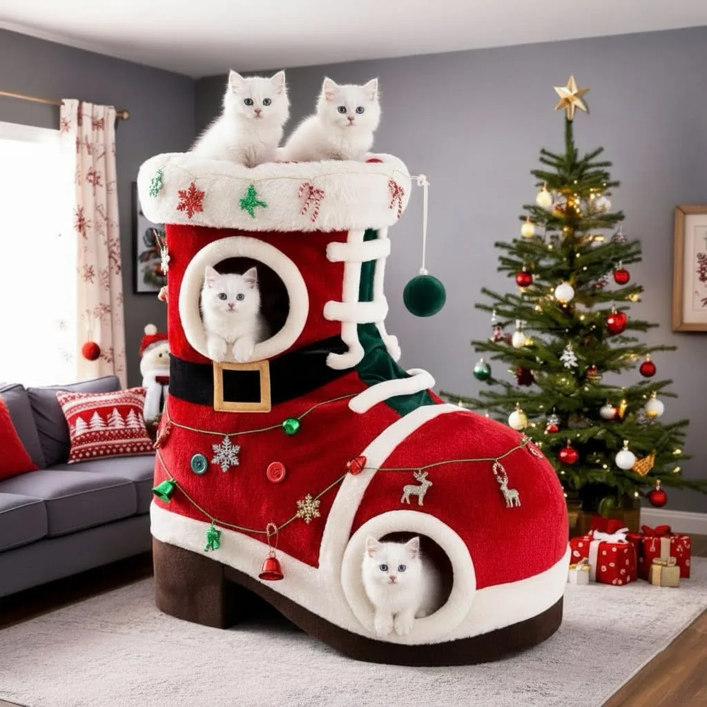 Santa Boot Cat House - The Perfect Holiday Hideaway for Feline Friends