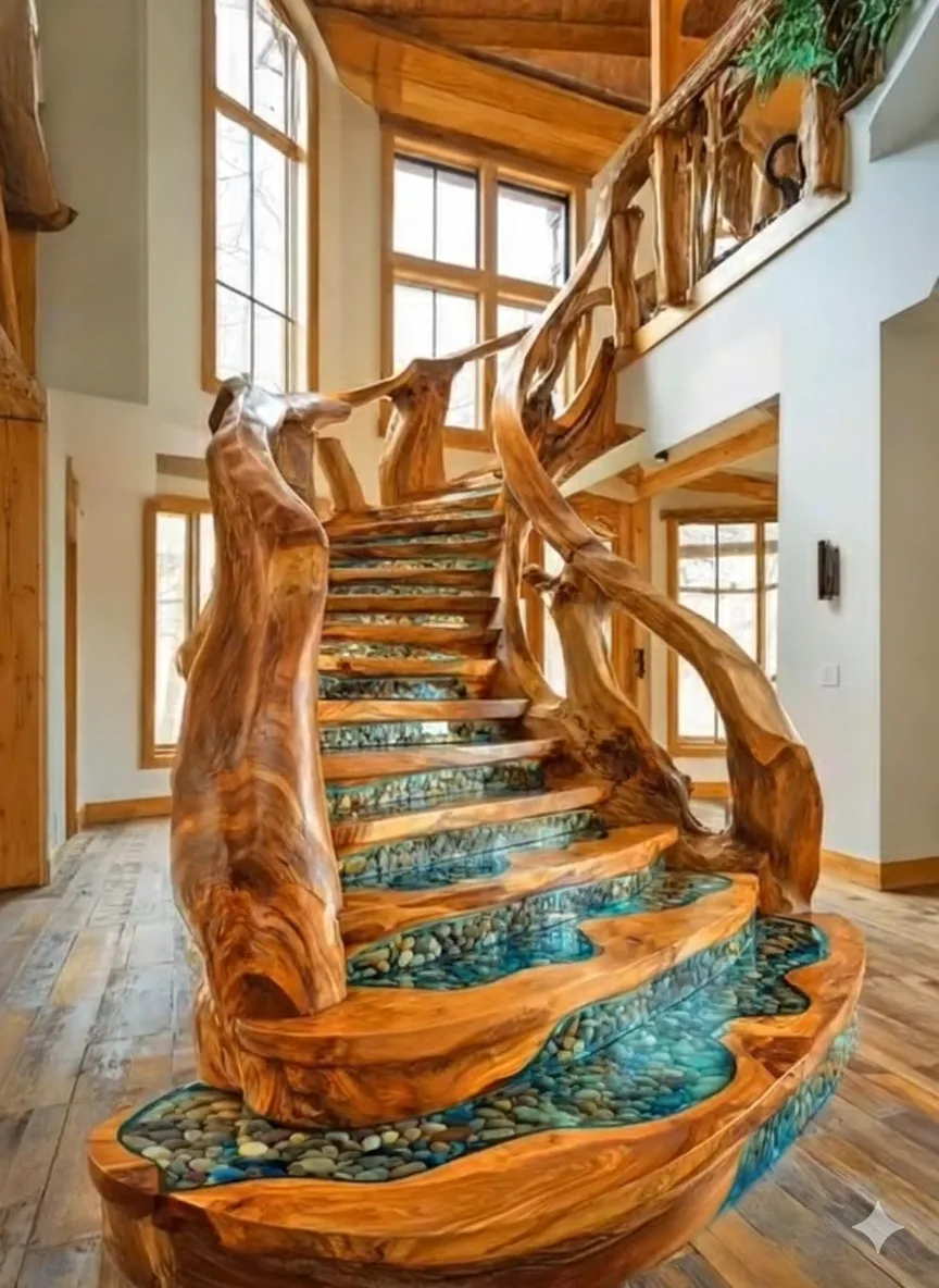 How to Use a Wood and Epoxy Pebble Staircase in Interior Design: A Guide to Creative Integration