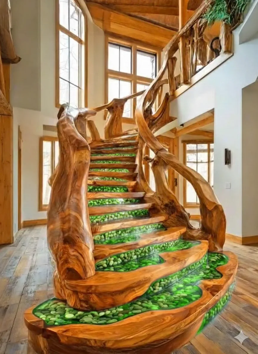 Comparing a Wood and Epoxy Pebble Staircase with Other Staircase Designs: Aesthetic & Functional Insights