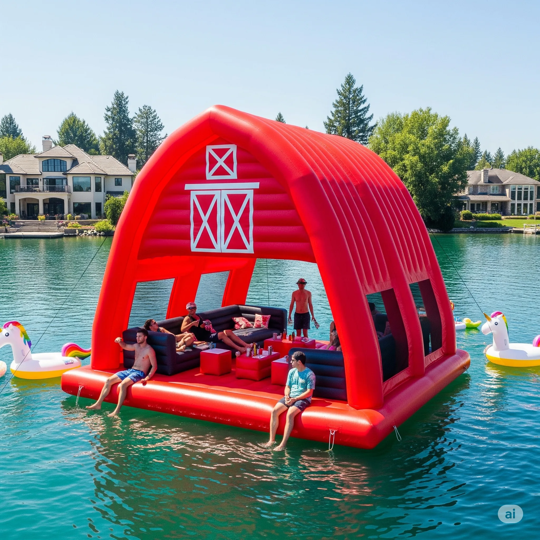 Dive Into Fun and Adventure with the Inflatable Barn Lake Float – Your New Backyard Oasis