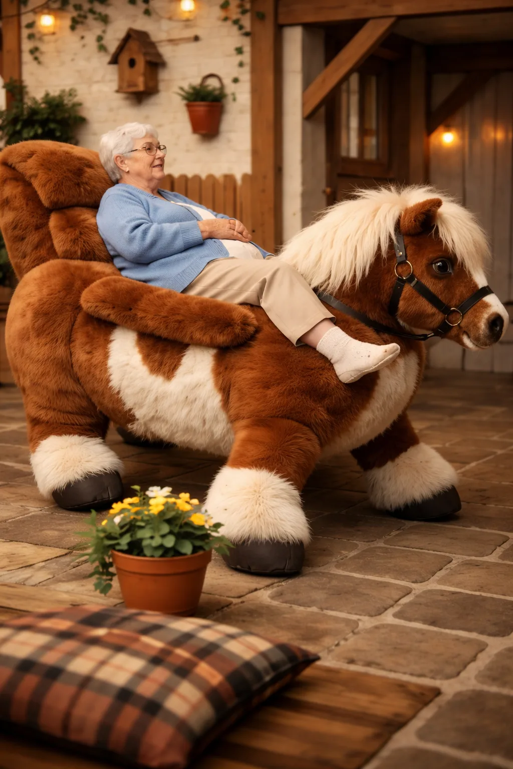 Experience Comfort and Charm with the Walking Shetland Horse Recliner - The Ultimate Lazy Day Companion