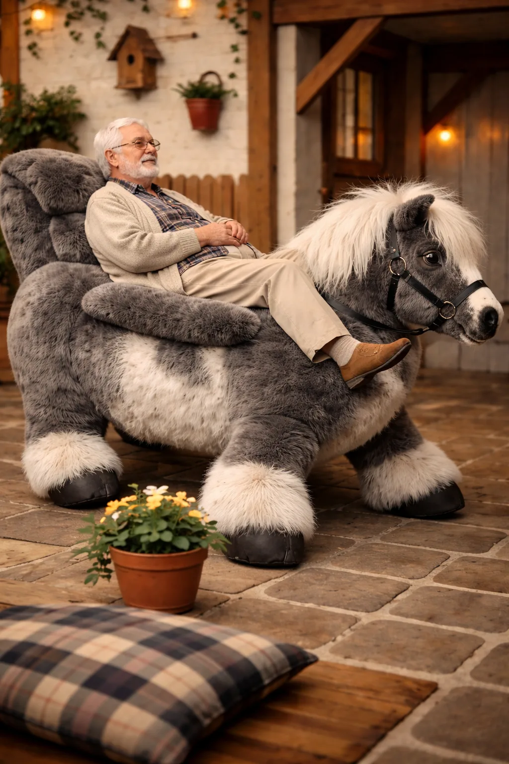Experience Comfort and Charm with the Walking Shetland Horse Recliner - The Ultimate Lazy Day Companion
