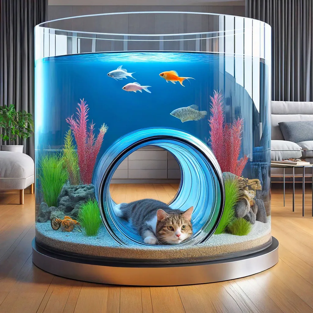 Creative Examples of Aquarium with a Built-in Cat Tunnel in Home Decor