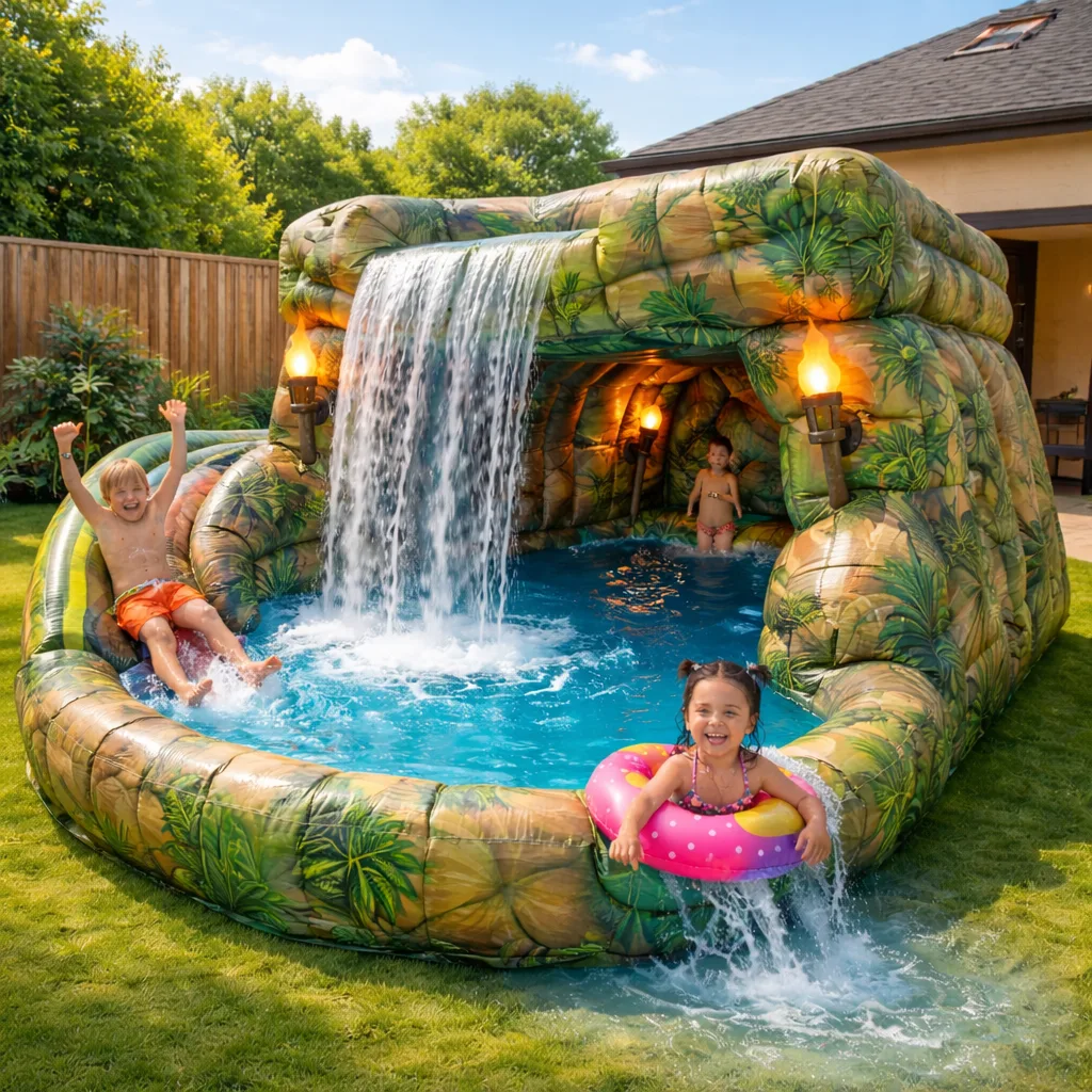 Dive into Adventure with a Giant Inflatable Jungle Cave Waterfall Pool - The Ultimate Backyard Escape