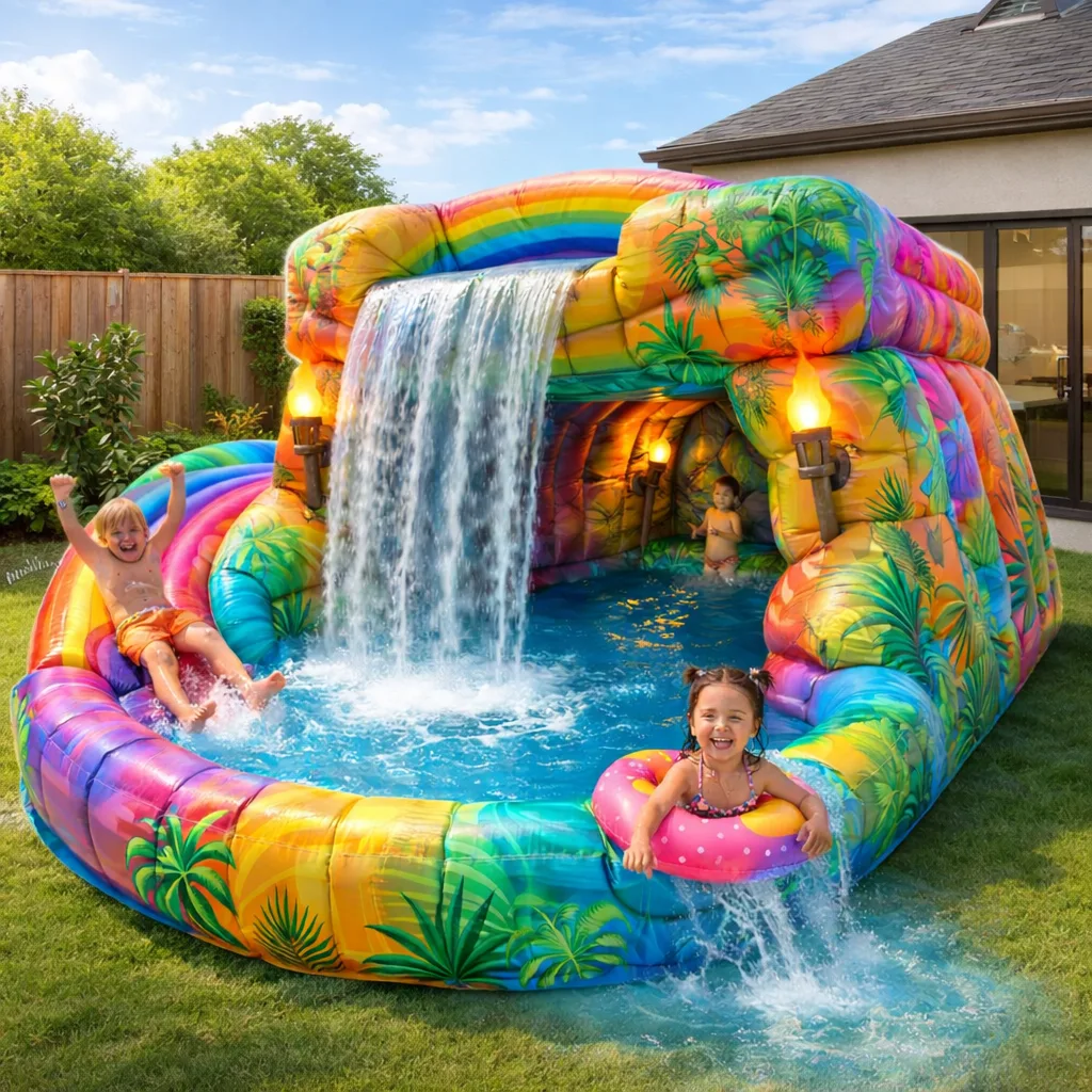 Exploring the Features of a Giant Inflatable Jungle Cave Waterfall Pool - Making a Splash with Style and Functionality