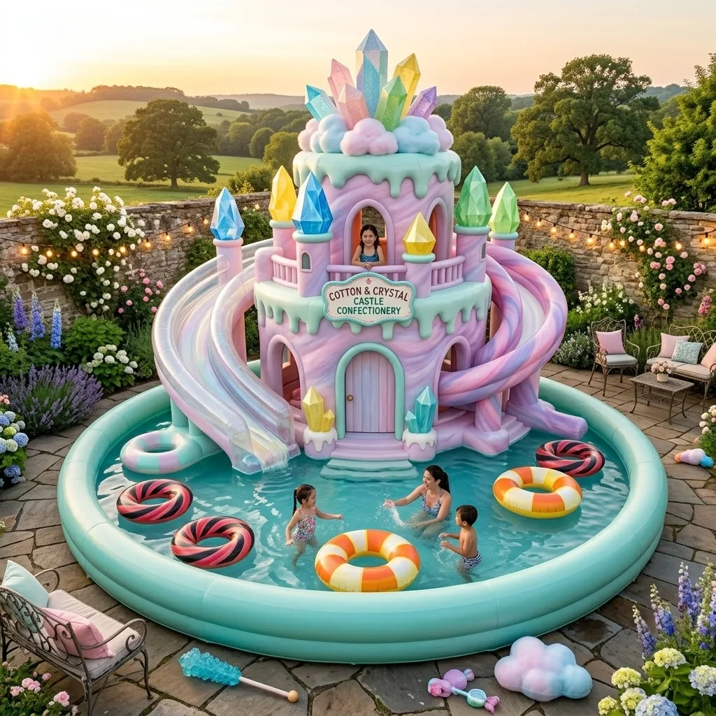 Dive into Delight with the Giant Candy Castle Inflatable Water Slide Pool – The Ultimate Backyard Oasis