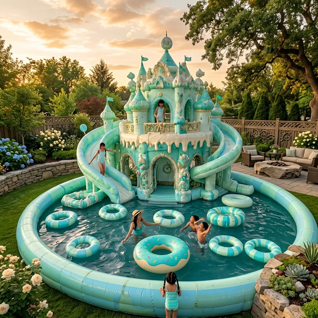 Dive into Delight with the Giant Candy Castle Inflatable Water Slide Pool – The Ultimate Backyard Oasis